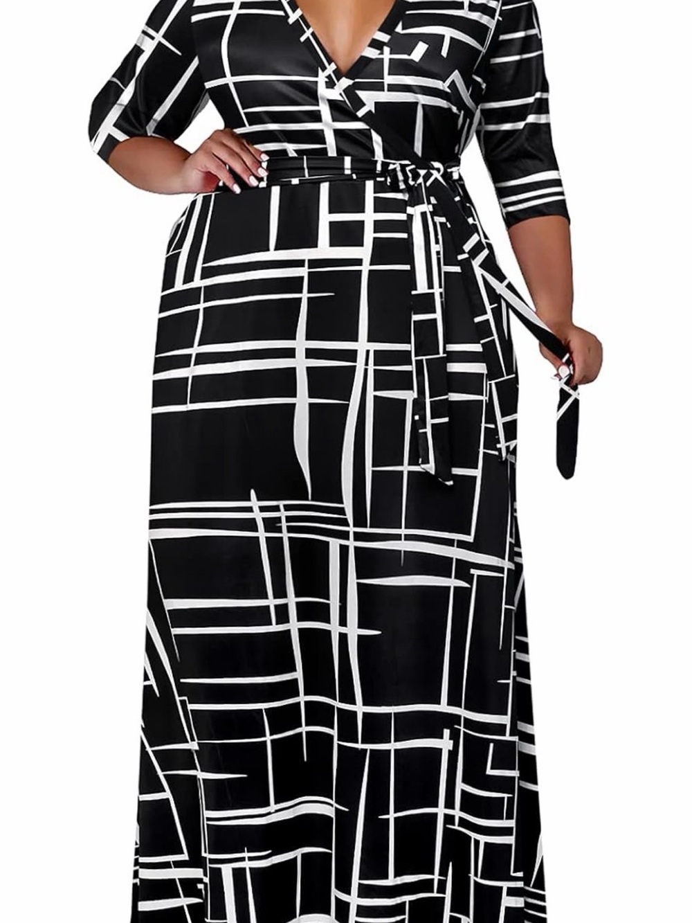 Black & White Geometric Wrap Maxi Dress